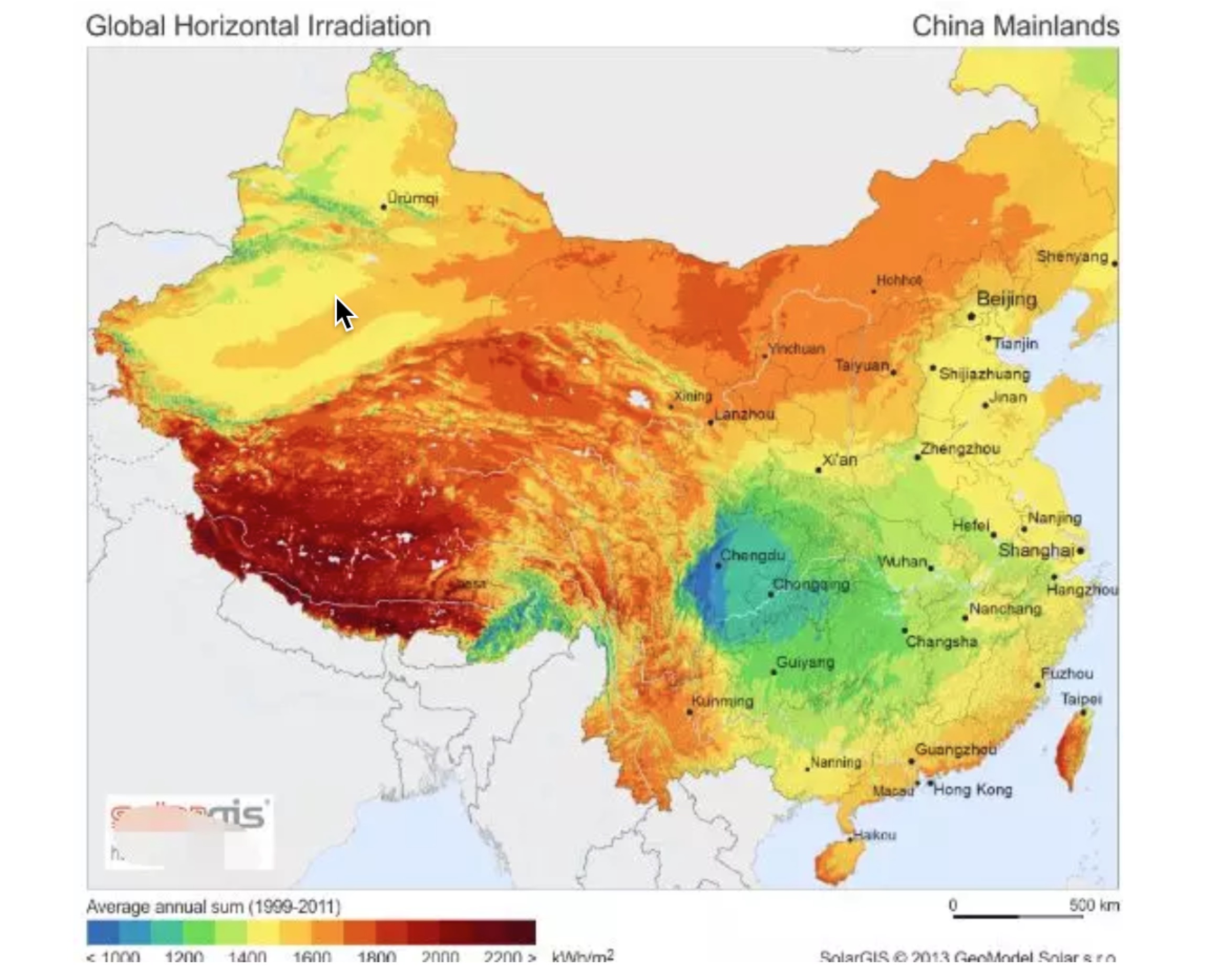 全国紫外线强度分布图